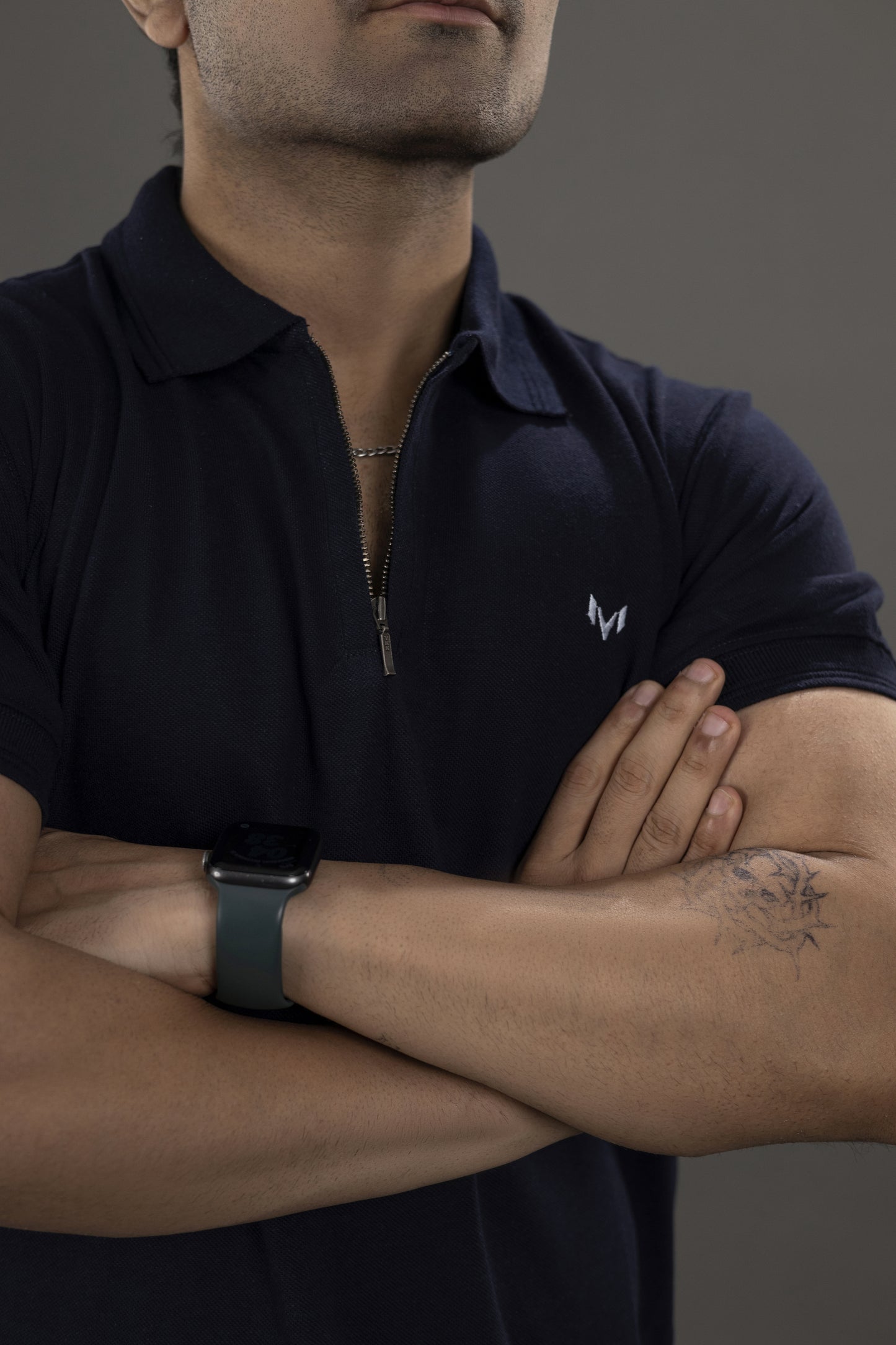 Hidden Zipper Polo Navy Blue