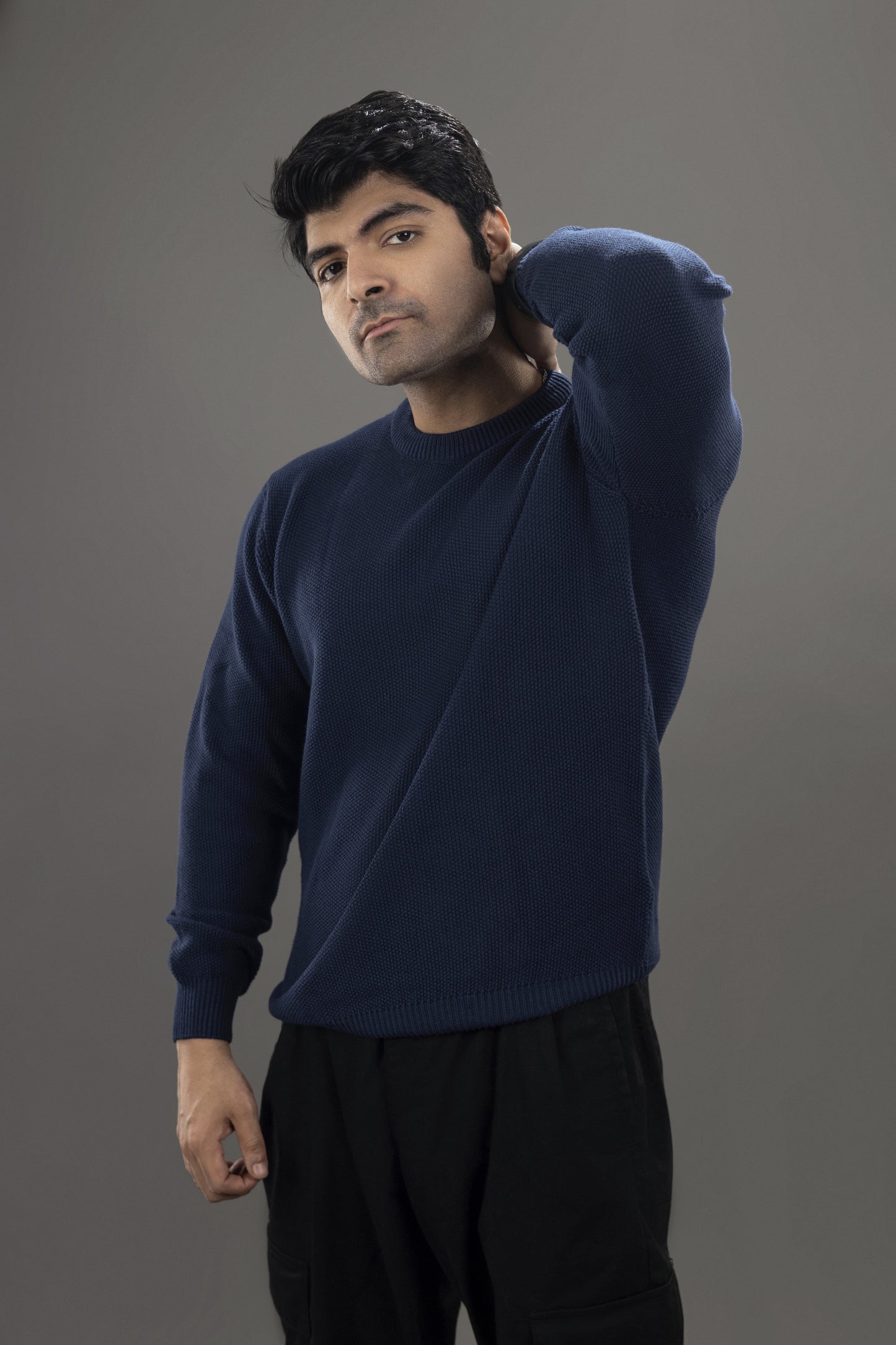 Navy Blue Knitted Sweatshirt